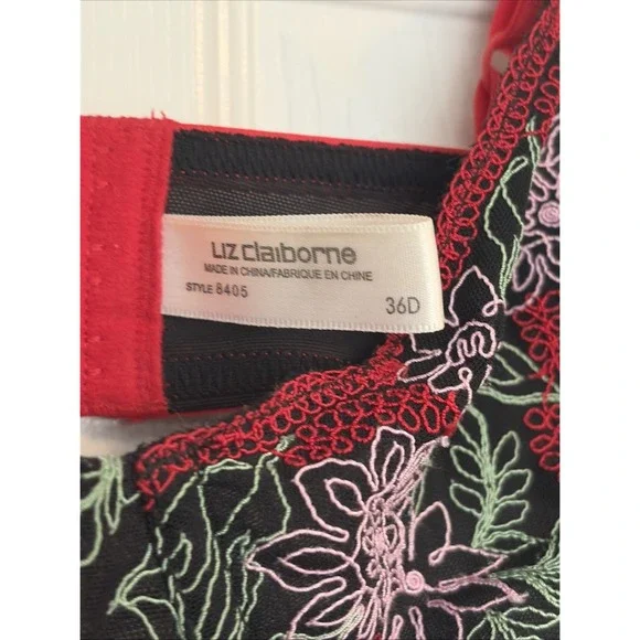 Liz Claiborne Bra Womens 36D Embroidered Floral Mesh Underwired Eyehook - Picture 2 of 6